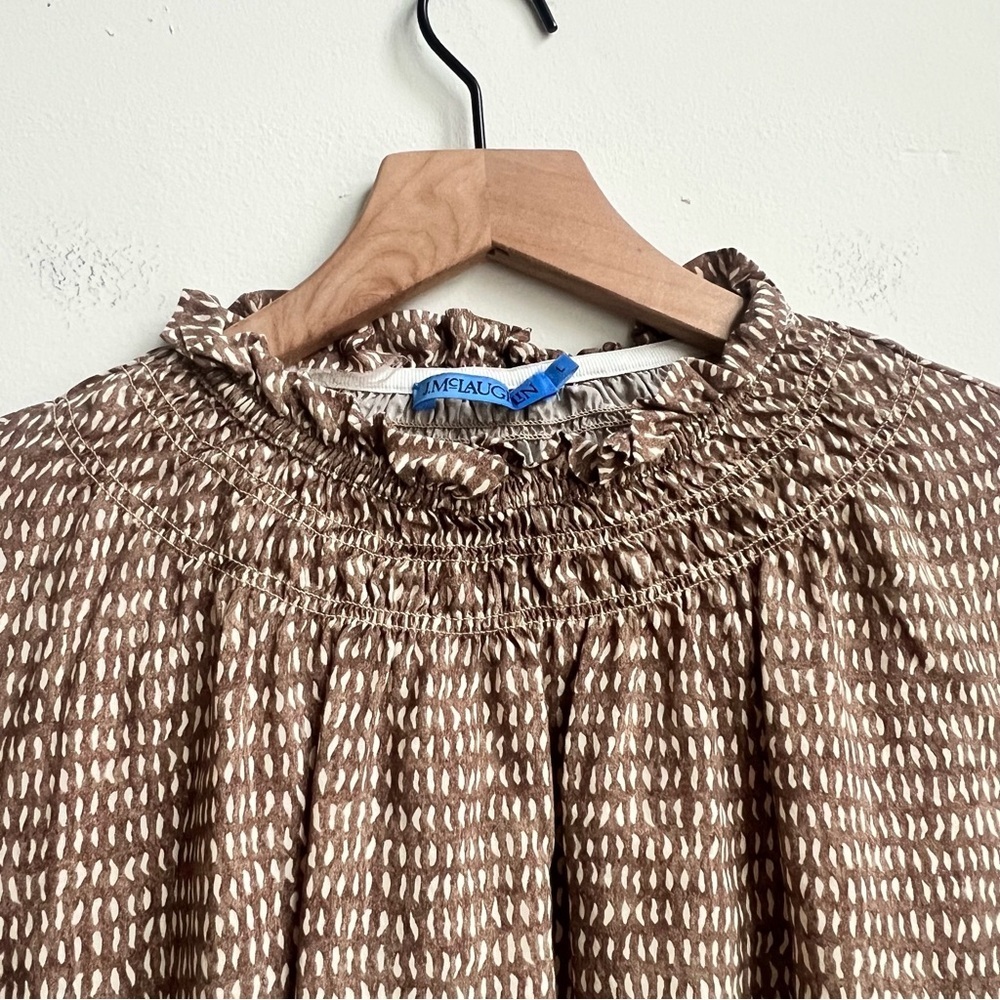 J.McLaughlin Antonia blouse Khaki/cream Abstract Order Large Ruffle Cottagecore - Picture 7 of 14